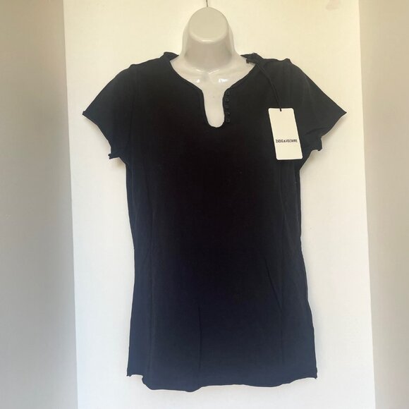 Zadig & Voltaire Love Yourself T-Shirt Womens Black Red Lips Strass Short Sleeve - Picture 7 of 7